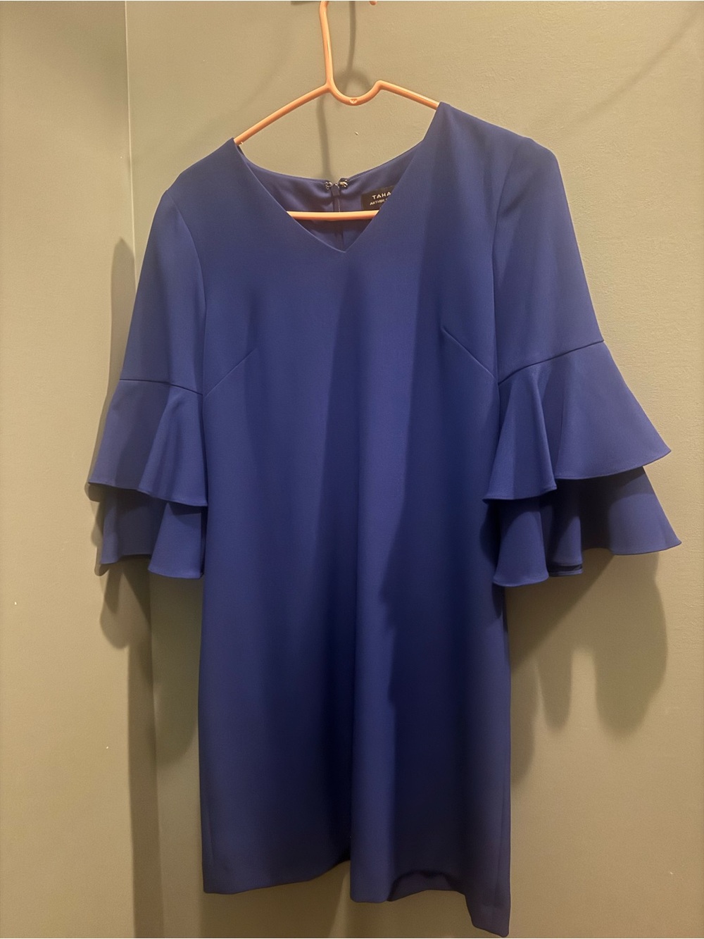 Tahari Royal Blue Ruffle Sleeve Shift Dress